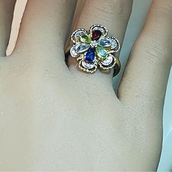 đź’•MARKDOWN! Beautiful Multi-Gem 925 Sterling Roped Flower Design Dinner Ring! - Picture 14 of 16